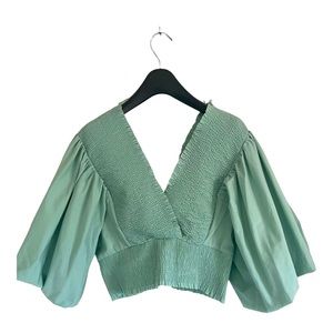 New Zara blouse/top size M in green puffy sleeves